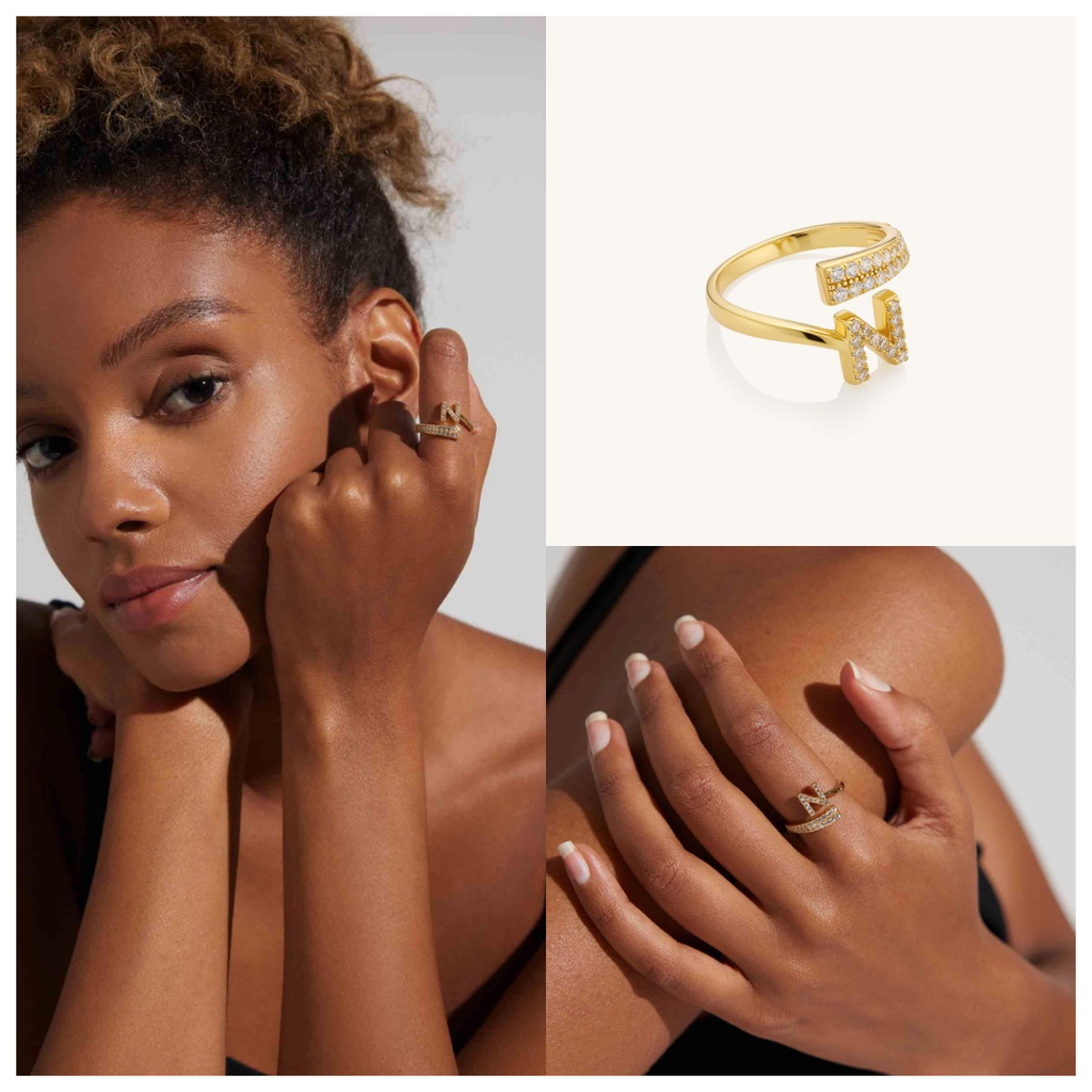 Adjustable Diamond 18K Gold Vermeil Initial Claddagh Ring – Kira LaLa