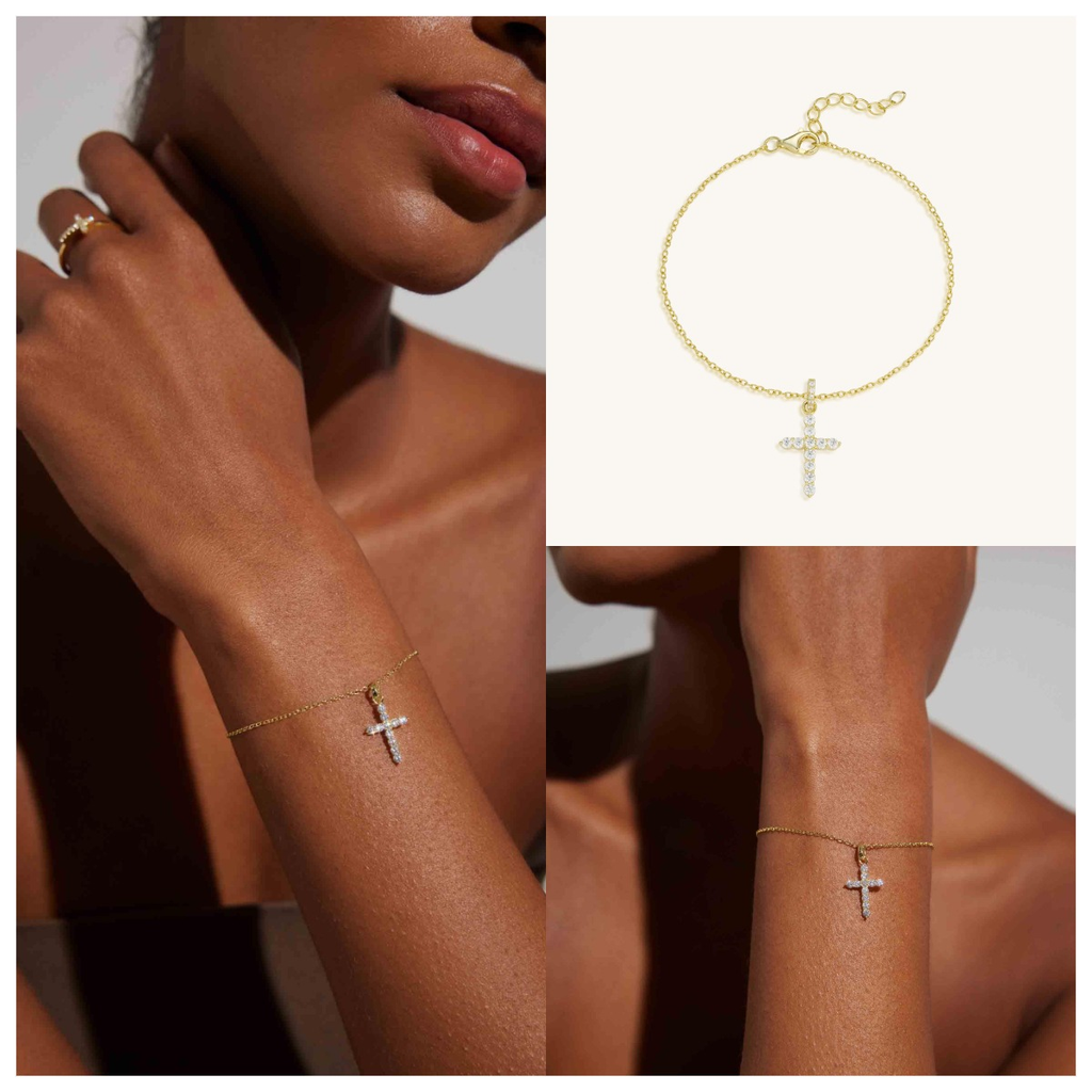 18K Gold Vermeil Diamond Cross Charm Bracelet – Kira LaLa