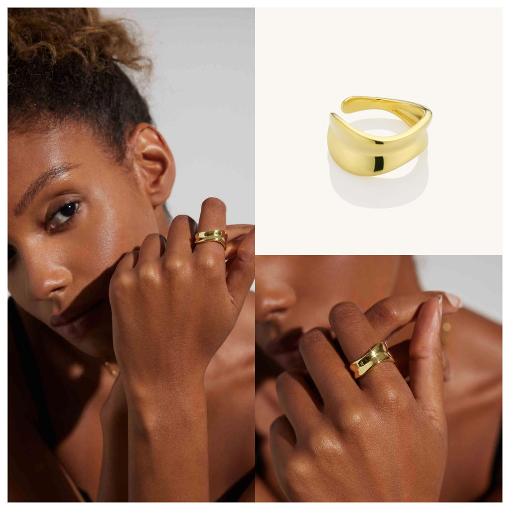 18K Gold Vermeil Thick Irregular Open Adjustable Ring – Kira LaLa