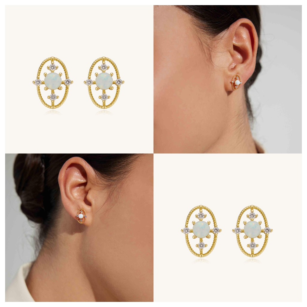 Colorful Moonstone Diamond Oval Cross Stud Earrings – Kira LaLa
