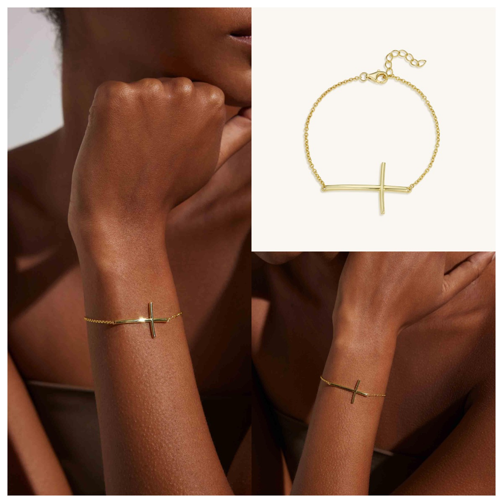 18K Gold Vermeil Gold Cross Link Bracelet – Kira LaLa