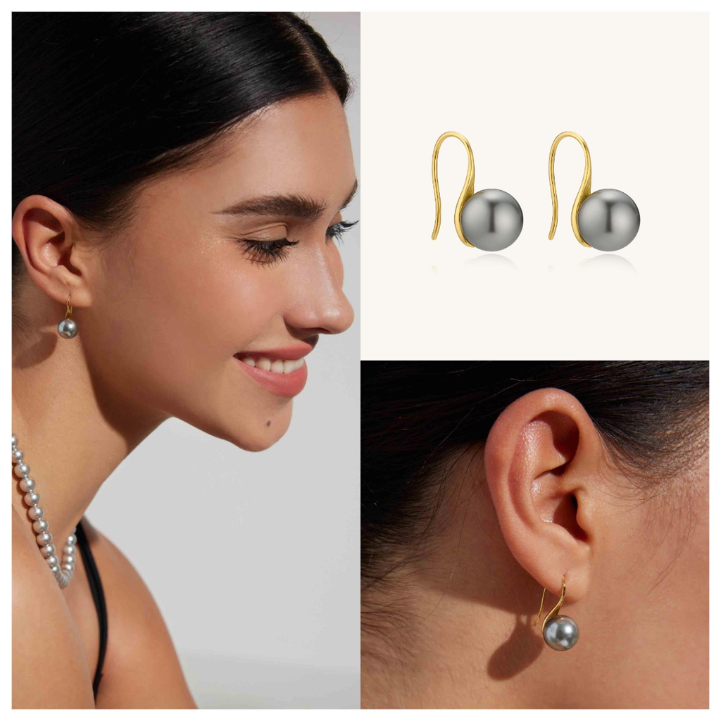 Silver-Gray Pearl 18K Gold Vermeil Earrings for Women – Kira LaLa