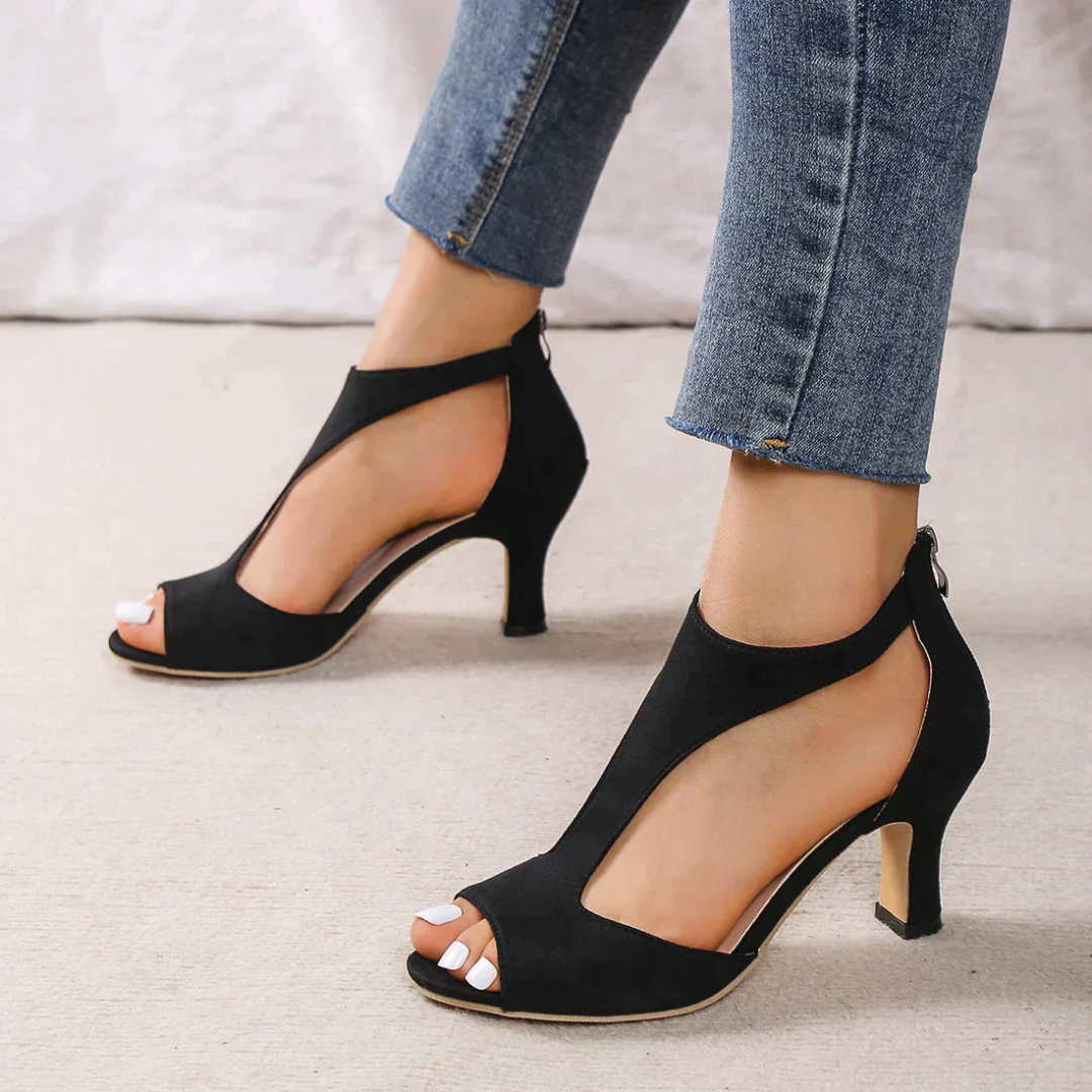 Orthopaedic Heeled Sandals for Women - Comfortable Dance Shoes in Black - Supportive Footwear for All-Day Wear