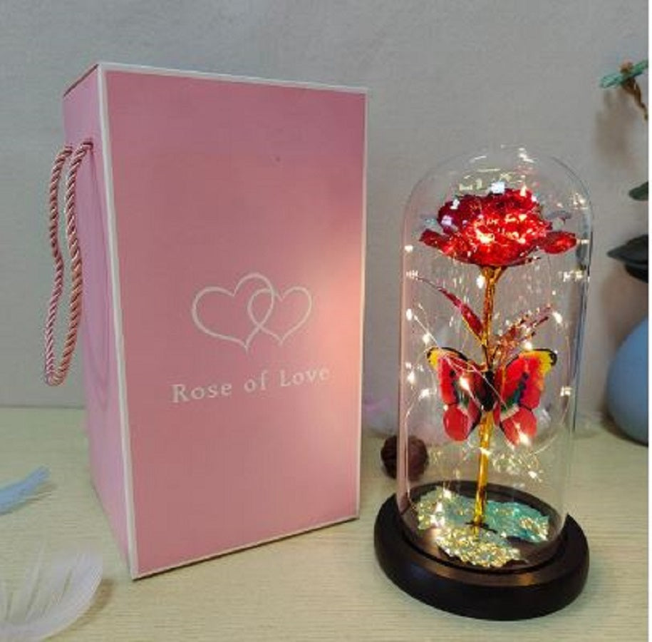 Rosa eterna a cloche con luci a LED per San Valentino con coperchio in –  offerteadhoc