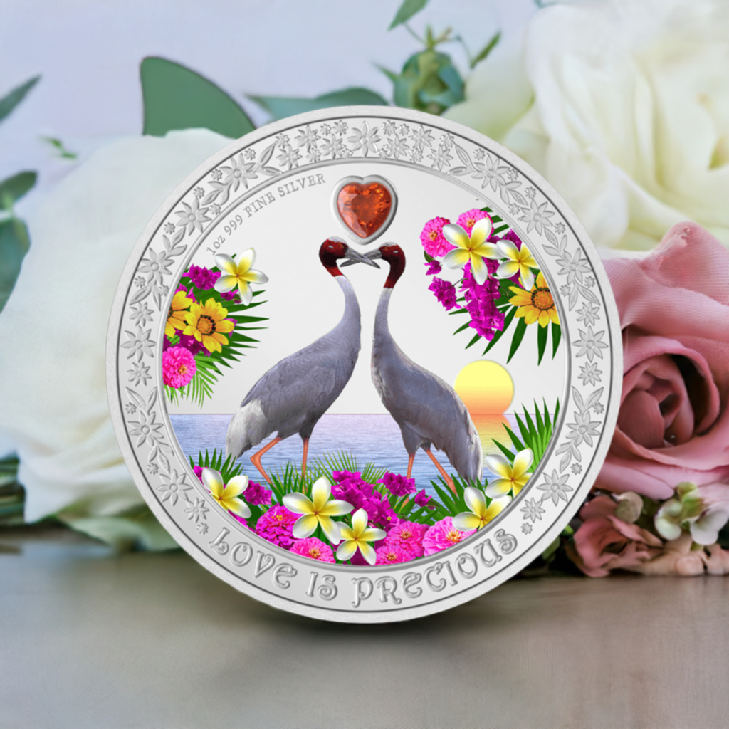 2024 Love Is Precious Sarus Crane 1 Oz Silver Coin