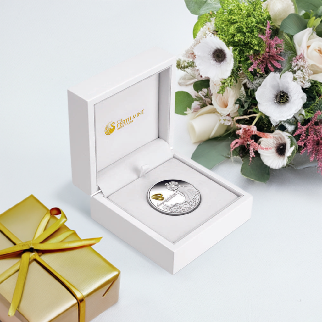 Each coin is presented in a prestigious white glossy box with a heart-shaped crystal on the lid, within a beautiful illustrated shipper, and is accompanied by a certificate of authenticity.