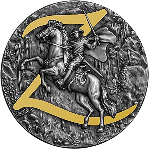 2 oz Zorro Antique Silver Coin