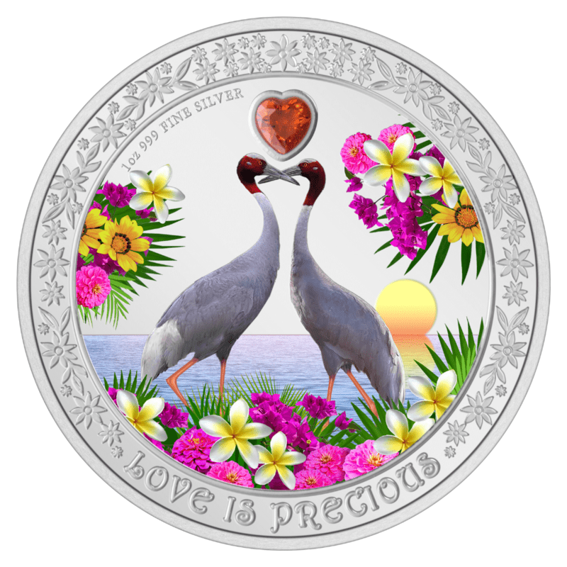 Love Is Precious Sarus Crane 1 oz Silver Coin