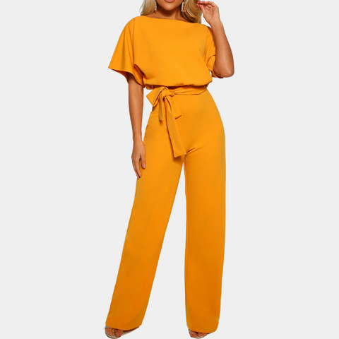 Gelb Jumpsuit mit kurzen Ärmeln und langer Hose für Damen