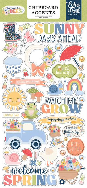Blossoms And Bees 6x13 Chipboard Accents - Echo Park - CraftDirect.com
