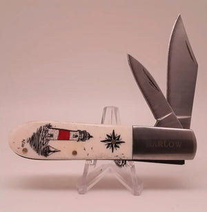 Barlow Fly Fishing 3-Tool Lobster Folding Knife w/Scrimshaw Delrin Scales