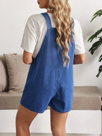Macacão Feminino jeans com Bolso, Sem Mangas - Layane