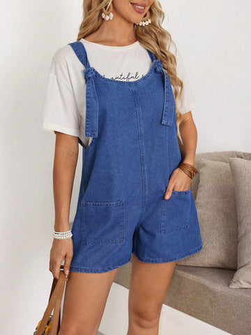 Macacão Feminino jeans com Bolso, Sem Mangas - Layane