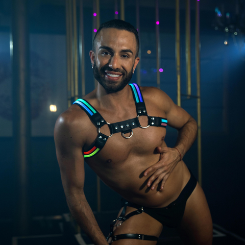 LED glow in the dark flashing gay rainbow harness