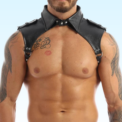 man wearing leather fashion bdsm harness