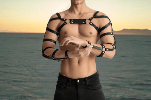 man-wearing-full-body-leather harness-music-festival-trends