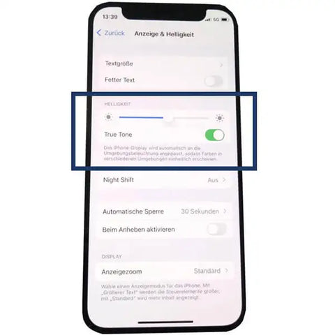True tone in den Einstellungen