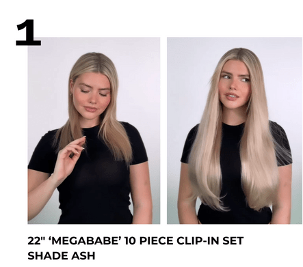 Clip-in hair extensions transformation 1