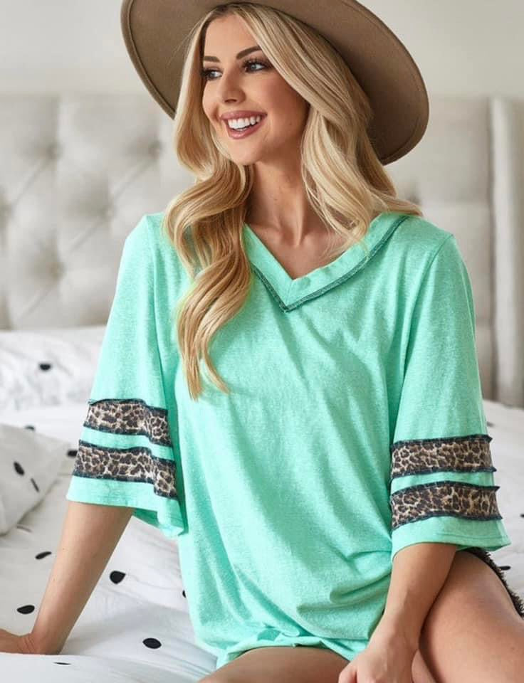 Mint and leopard top