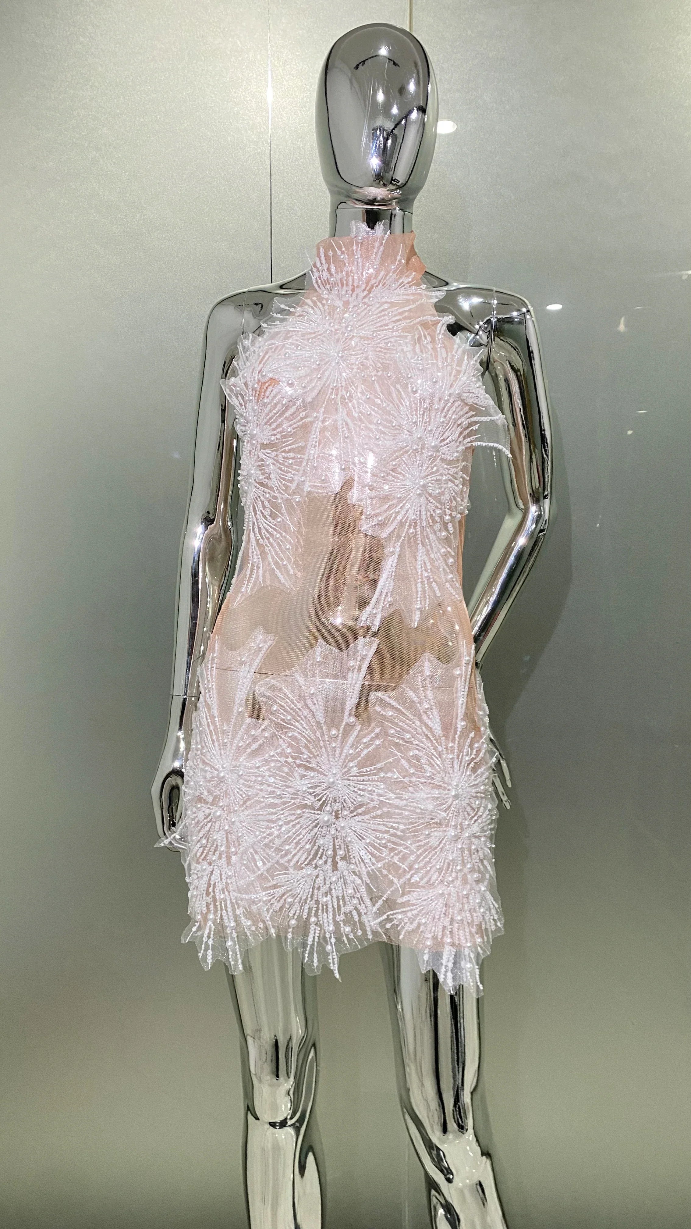 Snowflake Sequin Mesh Mini Dress - Sexy Birthday Party Outfit