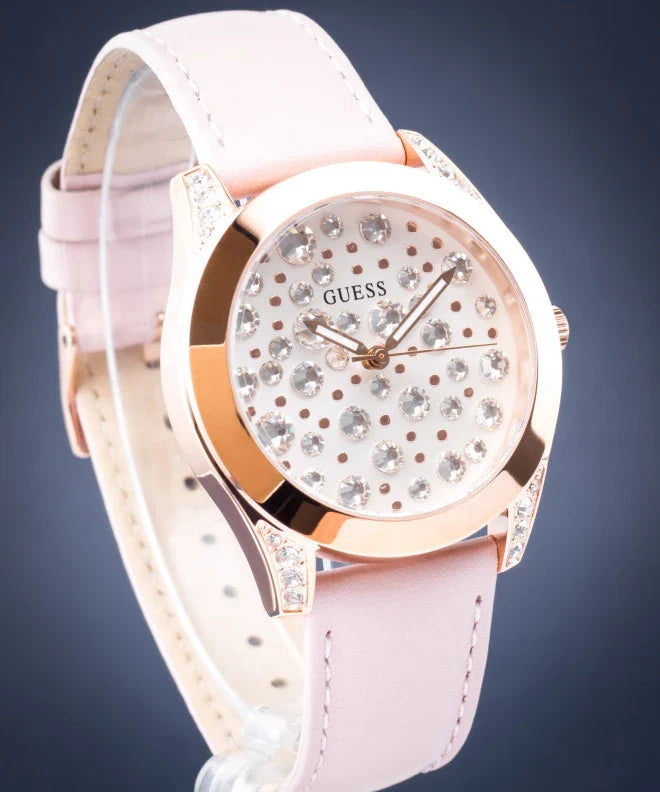 Guess Wonderlust Beige Dial Pink Leather Strap Watch for Women - W1065L1