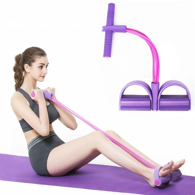 4 Resistanc Elastic Pull Ropes Exerciser Rower Belly Resistance Band