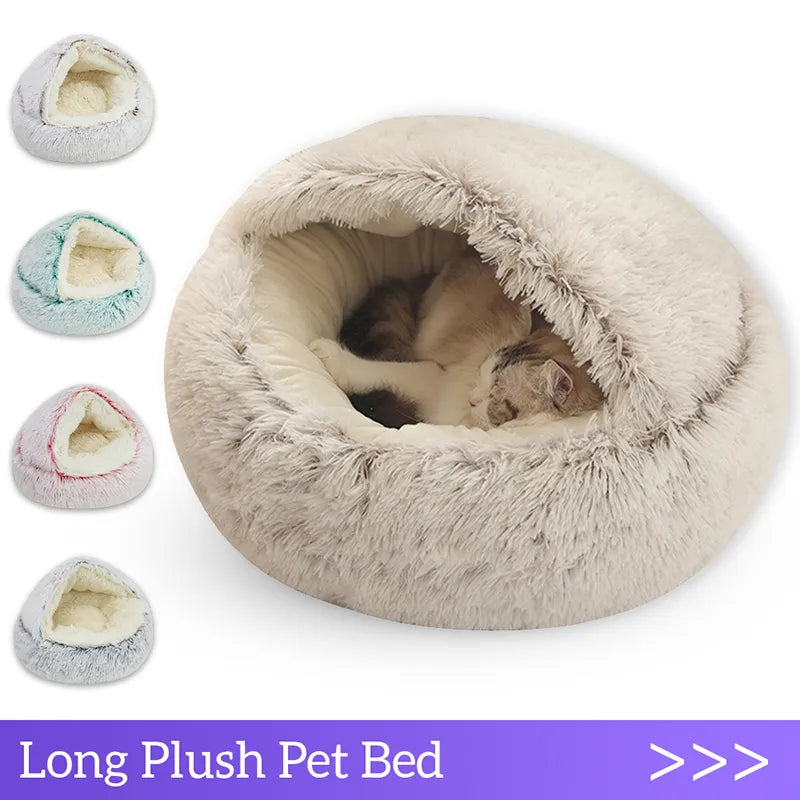 Winter Long Plush Pet Cat Bed Round Cat Cushion