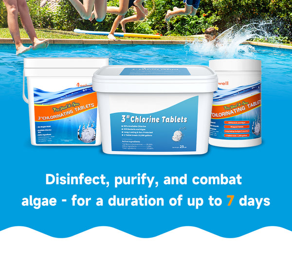 Chlorine Tablets 3 inch, Long Lasting 90% Stabilized Available Chlorine Tabs for Pool, Hot Tubs, Spa