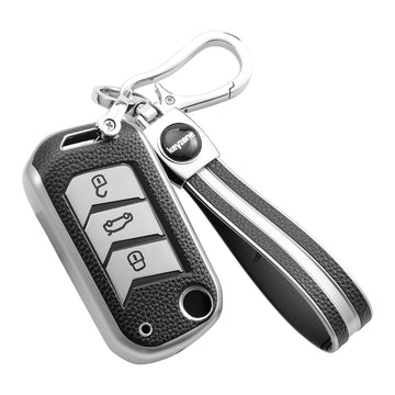 Keyzone Leather TPU Key Cover and Keychain Compatible for Tata Nexon  Harrier Altroz Punch Safari Tigor Smart Key (LTPU08_LTPUKeychain)