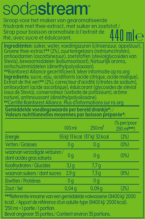 Voedingswaarde informatie Lipton ice tea green