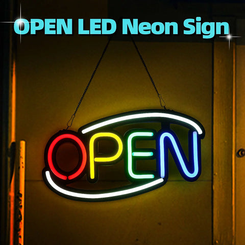 the image shows an open neon sign