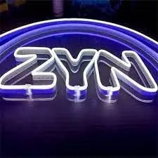 the image is telling how to Transform Your Space Zyn Neon Sign