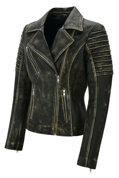 Womens Eva Genuine Lambskin Distressed Leather Jacket