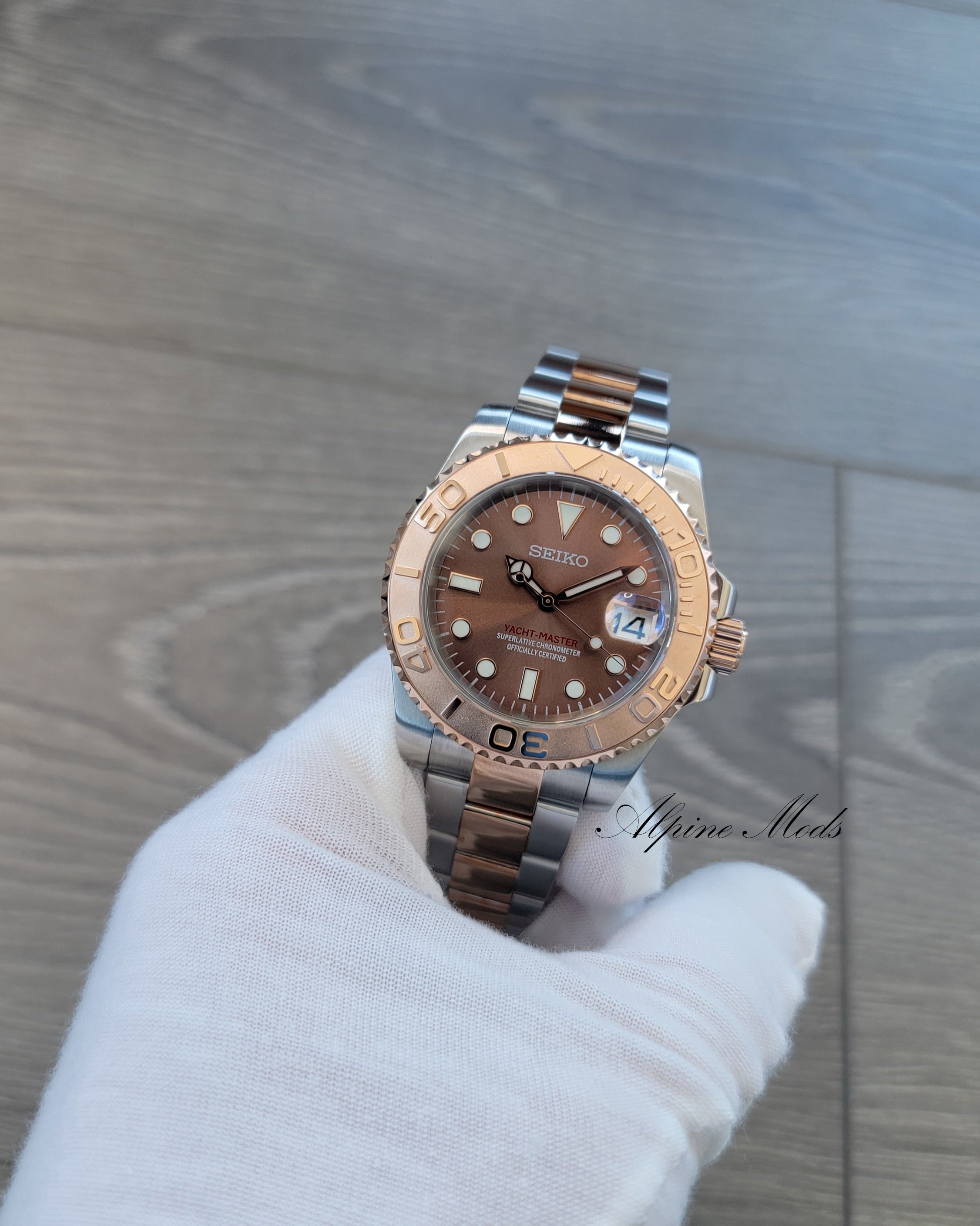 Seiko Mod Seitona Rose Gold Chocolate Dial – Alpine Mods