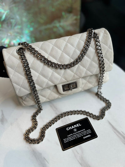 Chanel Vintage Beige Quilted Caviar Leather Shoulder Flap Bag