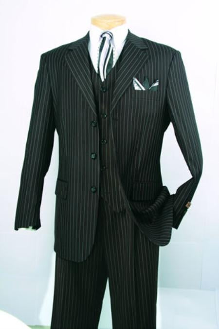 Mens Black Pinstripe Suit