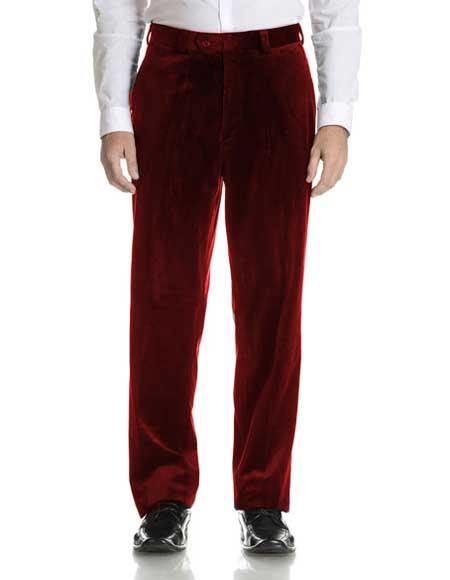 Mens-Burgundy-Color-Velvet-Pant