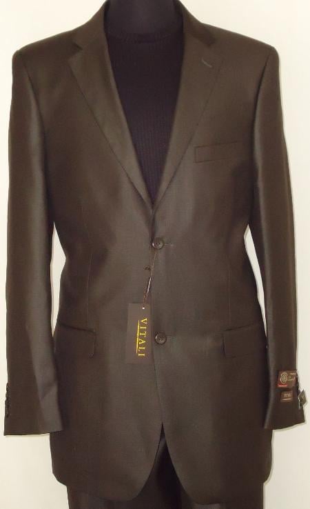 Mens-Designer-2-Button-Shiny-Dark-Brown-Sharkskin-Suit