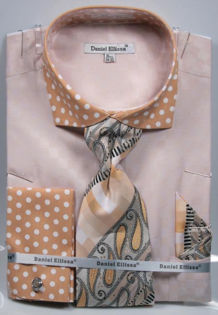 Mens-Polka-Dot-Sand-Dress-Shirts