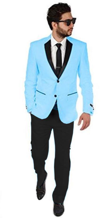 mens 2 button sky blue suits