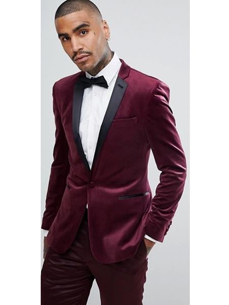 One Button Burgundy Maroon Tuxedo