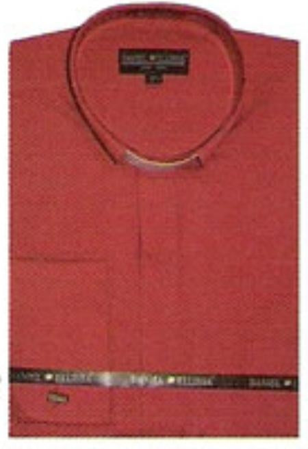 Red Collarless Dress Shirt