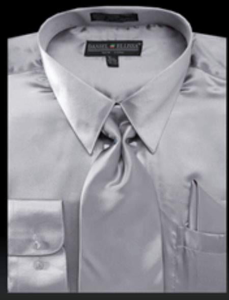 Shiny-Light-Gray-Shirt-Tie