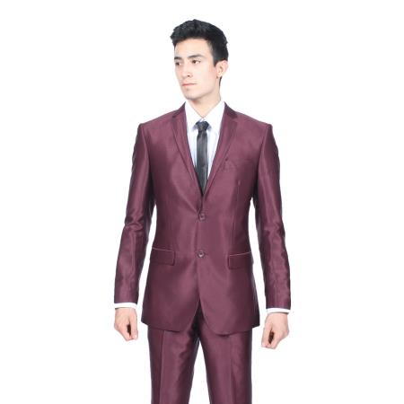 Slim Fit Shiny Burgundy Suit