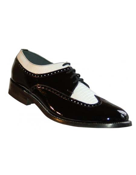 Black-White Wingtip Lace UP Patent Leather Shiny Shoe