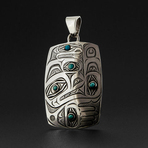 Wolf Transforming - Silver Pendant with Turquoise