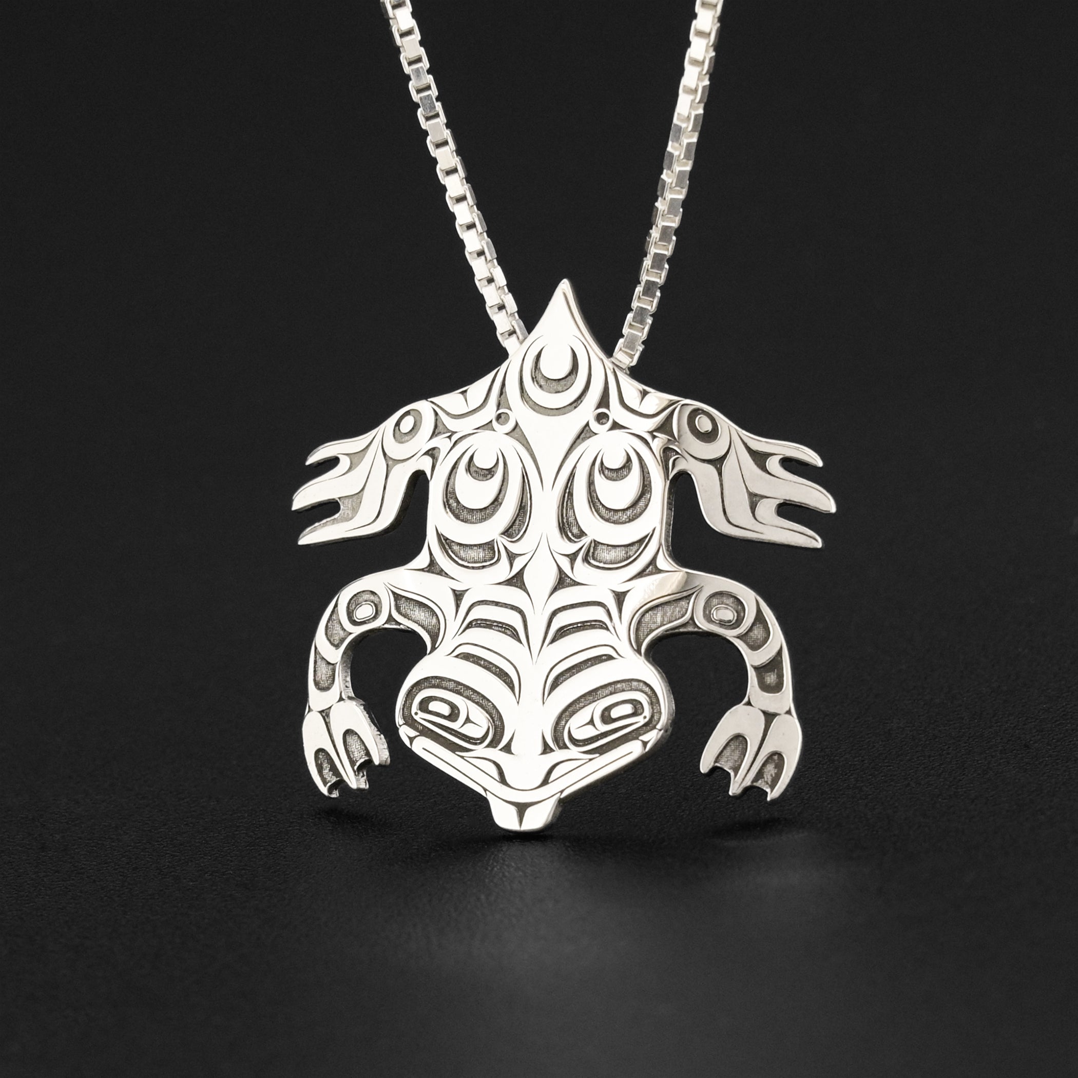Polished 925 Sterling Silver Frog Pendant Necklace