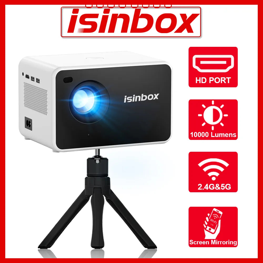 ISINBOX Projector 1080P HD 4K Video Projector 250Ansi 10000 Lumens 5G WiFi Wireless Screen Mirrorring Home Cinema Projectors