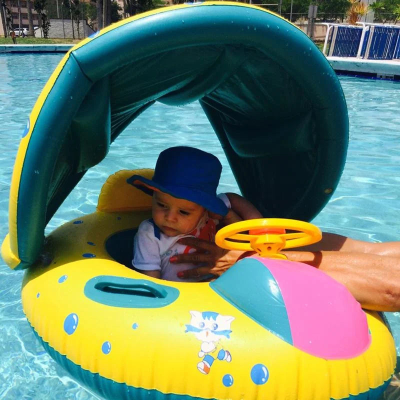 Inflatable Floating Ring Swimming Pool Beach Accessories Safe Baby Float Foldable Children's Pool Sunscreen Swim Ring