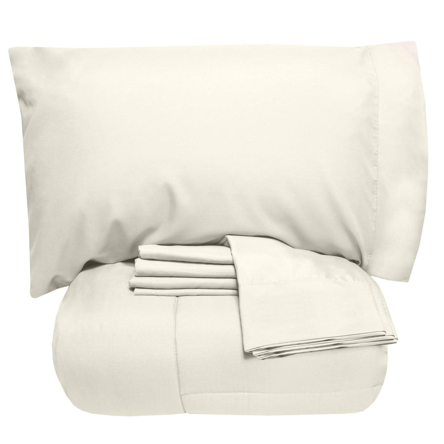7 Piece Bed-in-a-Bag Comforter Sheet Set - Twin, Ivory